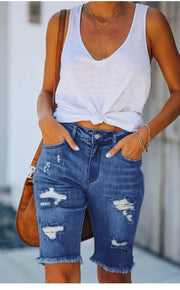 ZARA- BEQUEM  SLIM-FIT GEKÜRZTE HOSEN GERISSENE QUASTENJEANS FÜR DAMEN