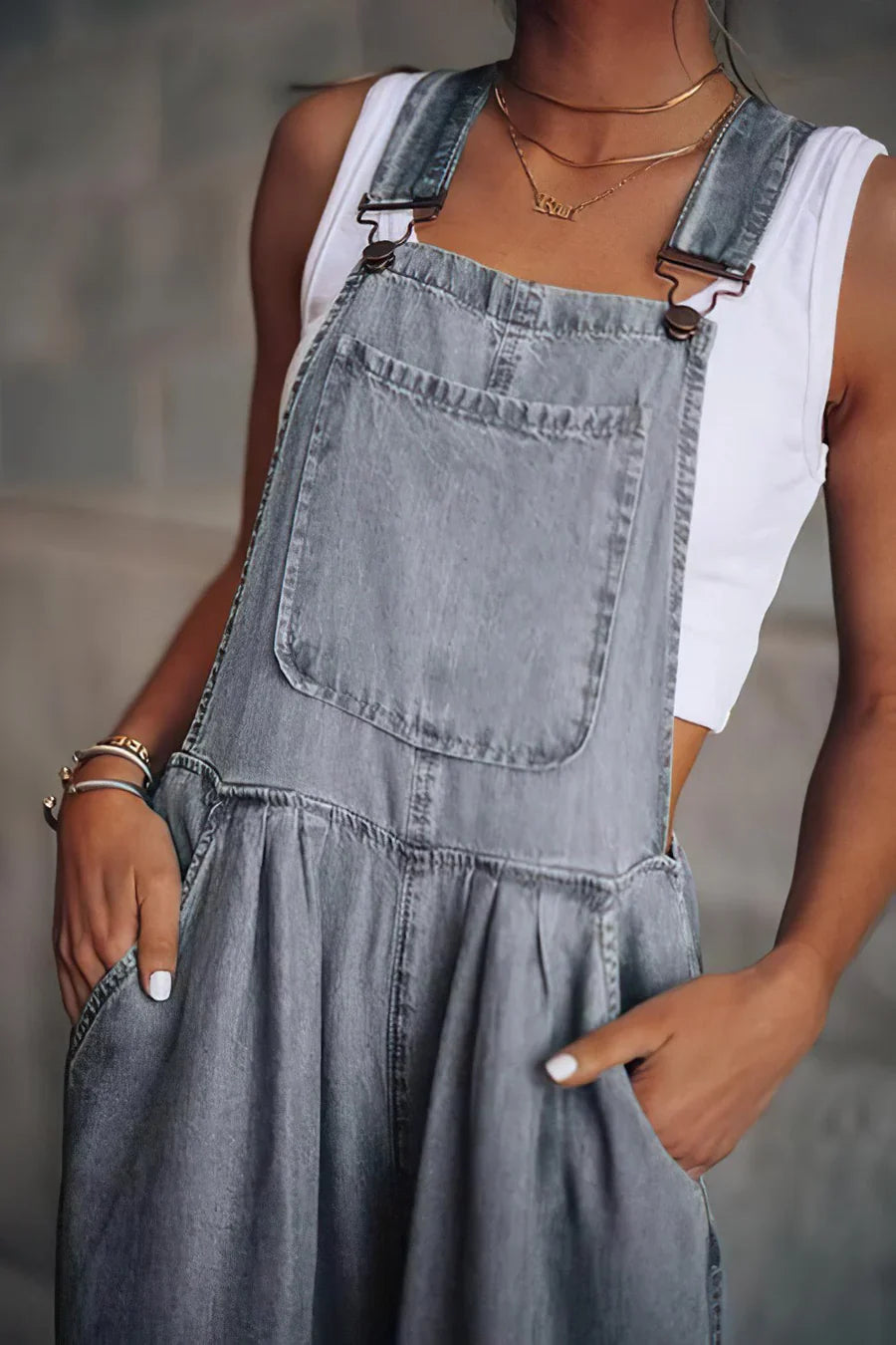 Keti - armelloser trendiger denim-overall für damen | Inna Mode®️