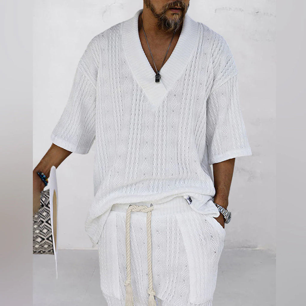 NICOLÒ - Stilvolles Set aus Strickhemd und Shorts