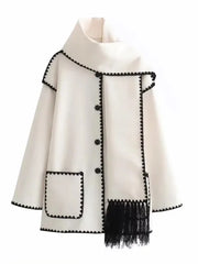 Spliced ​​coat with scarf