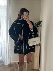 Spliced ​​coat with scarf